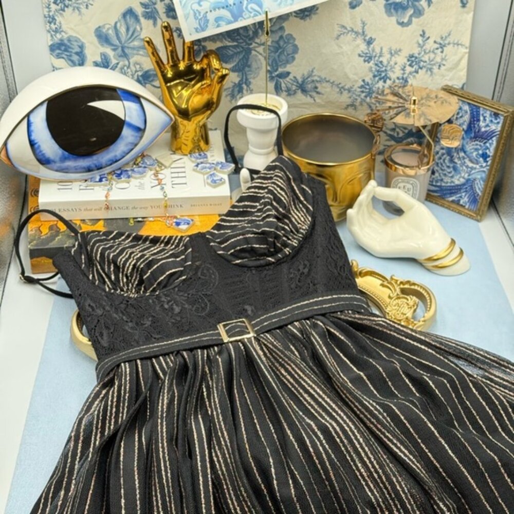 🆕 PATBO 🧿 NWOT Prism Lace & Lurex Metallic Thread Midi-Dress, Sz BR 36 US 4 - Picture 14 of 15